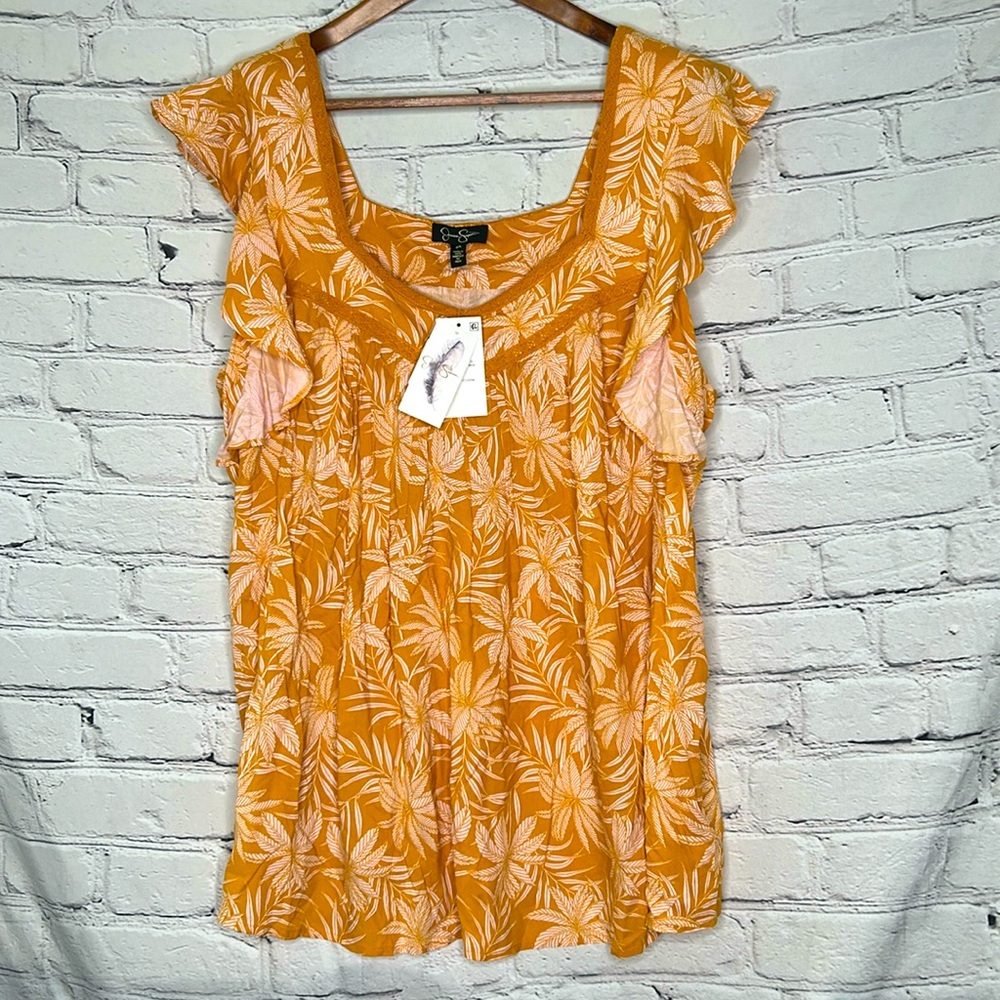 Jessica Simpson Palm Bliss Short Flutter Sleeve Top Size 2X Brand New W/Tags